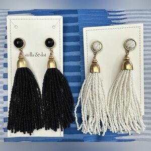 Stella & Dot Tassel Earrings - Black and White